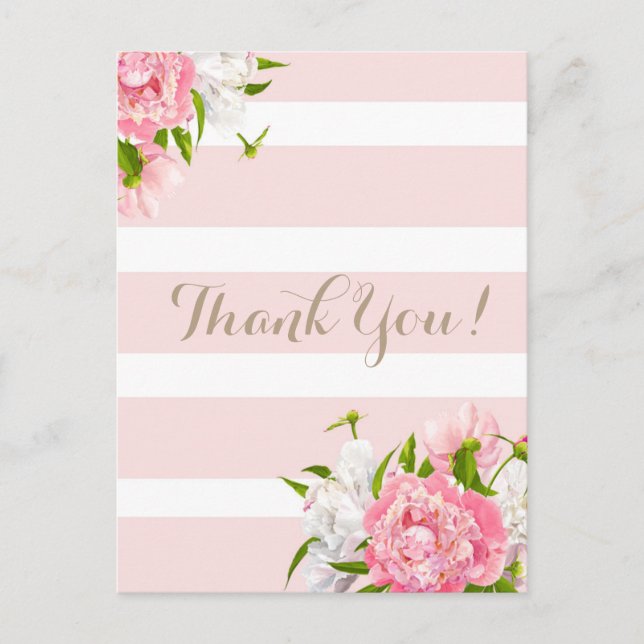 Blush Pink Peonie Floral Thank you postcards (Front)