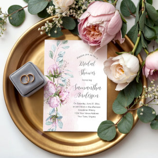 Blush Pink Peonies and Greenery Bridal Shower Invitation