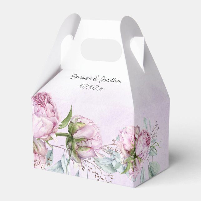 Blush Pink Peonies and Sage Greenery Wedding Favor Boxes (Front Side)