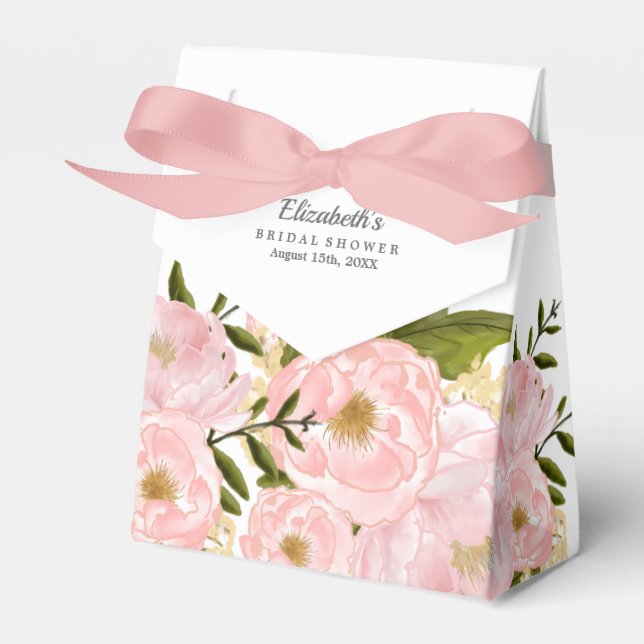 Blush Pink Peonies Bridal Shower Favor Boxes (Front Side)