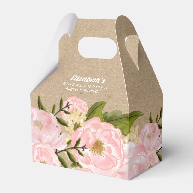 Blush Pink Peonies Bridal Shower Favor Boxes (Front Side)