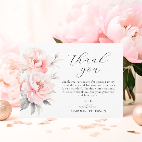 Blush pink peonies Bridal Shower Guests  Thank You Card