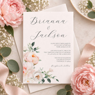 Blush Pink Peonies Elegant Floral Wedding Invitation