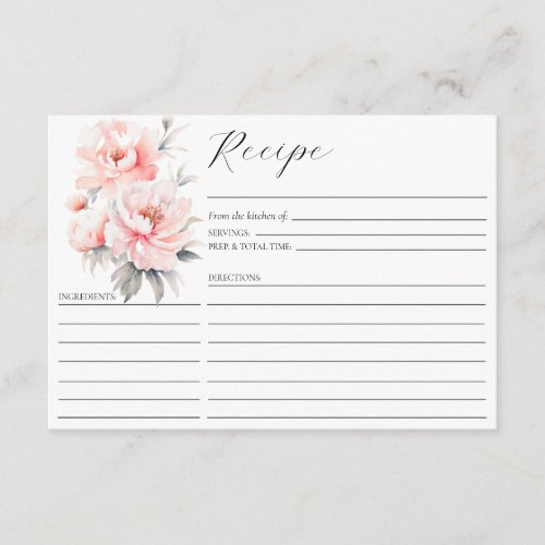 Blush Pink Peonies Floral Bridal Shower RECIPE Enclosure Card