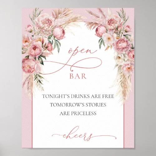 Blush pink peonies pampas boho arch open bar poster