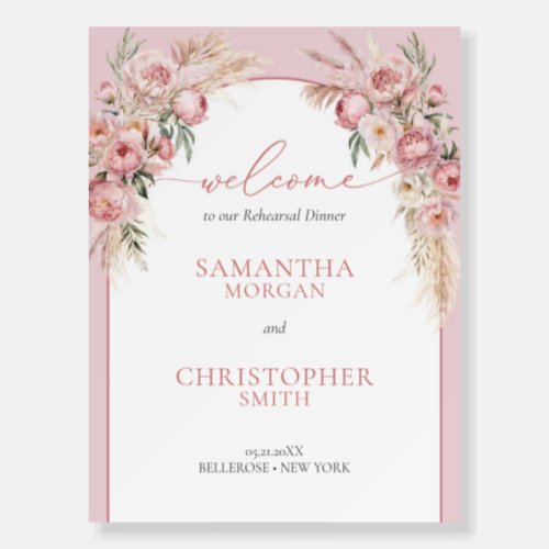 Blush pink peonies pampas welcome rehearsal foam board