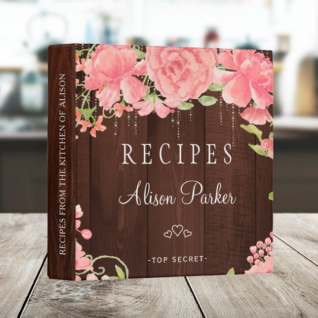 Blush pink peonies roses barn wood rustic recipes binder (Creator Uploaded)