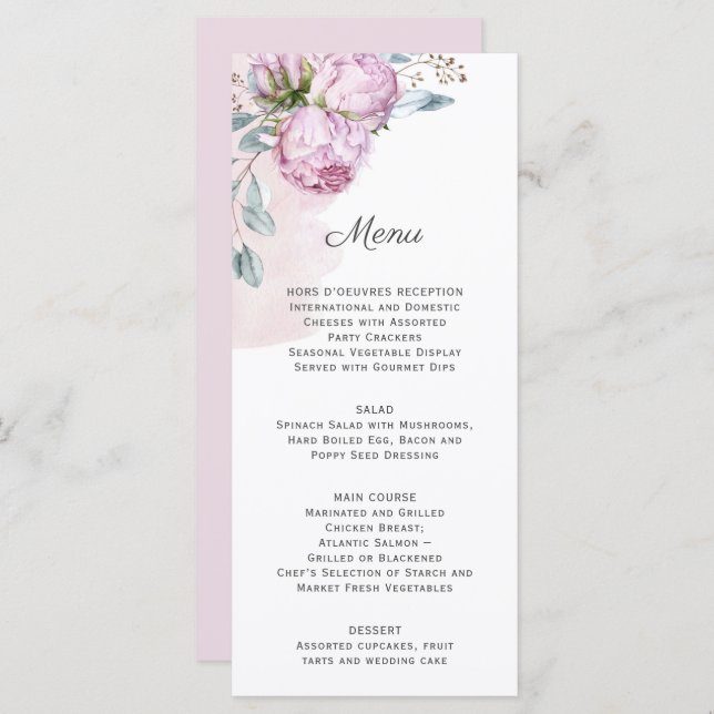 Blush Pink Peonies Sage Greenery Wedding Menu (Front/Back)
