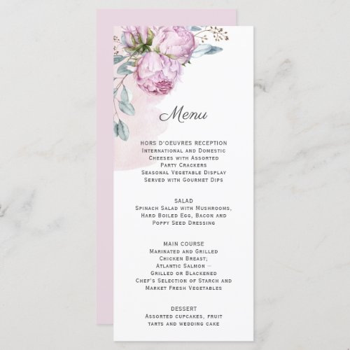 Blush Pink Peonies Sage Greenery Wedding Menu