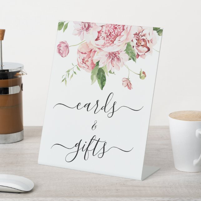 Blush Pink Peonies Shower Cards & Gifts Pedestal Sign (In SItu)