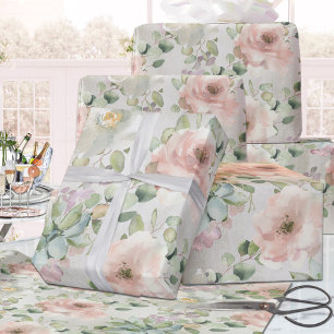 Blush Pink Peonies Succulents & Eucalyptus Vines Wrapping Paper Sheets
