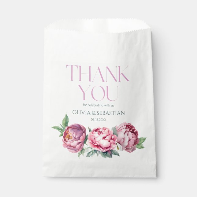 Blush Pink Peonies Watercolor Wedding  Favor Bag (Front)