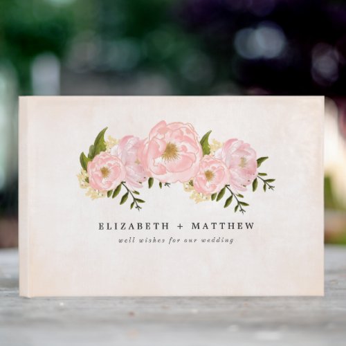 Blush Pink Peonies Watercolor Wedding Guest Book