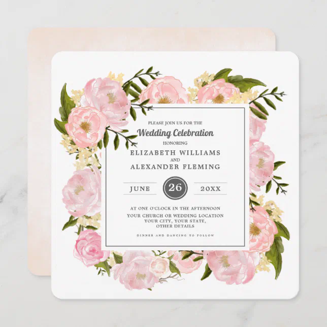 Watercolor Blush Pink Peonies Wedding Invitation | Zazzle