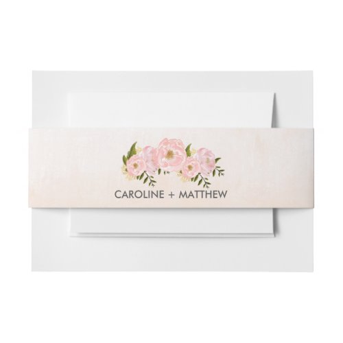 Blush Pink Peonies Watercolor Wedding Invitation Belly Band