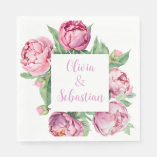Blush Pink Peonies Watercolor Wedding Napkins