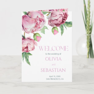 Blush Pink Peonies Watercolor Wedding Program