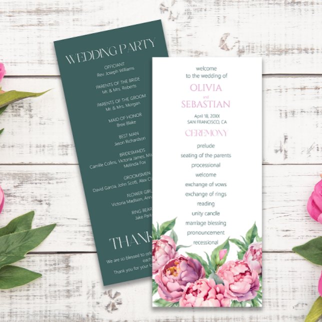 Blush Pink Peonies Watercolor Wedding Program (Creator Uploaded)