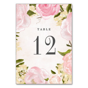 Blush Pink Peonies Watercolor Wedding Table Number