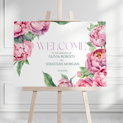 Blush Pink Peonies Watercolor Wedding Welcome Foam Board