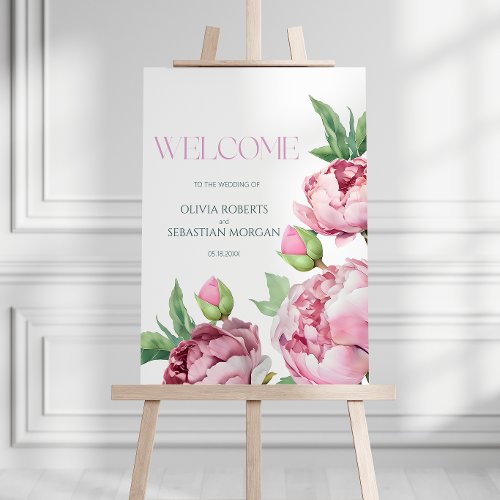 Blush Pink Peonies Watercolor Wedding Welcome Foam Board