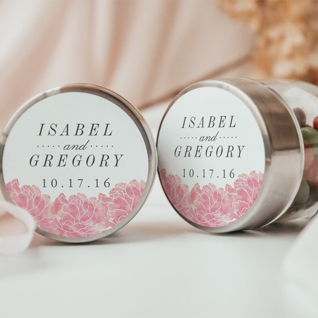 Blush Pink Peonies Wedding Classic Round Sticker (Creator Uploaded)