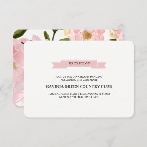 Blush Pink Peonies Wedding Reception Card