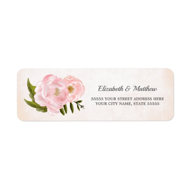 Blush Pink Peonies Wedding Return Address Labels (Front)