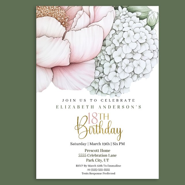 Blush Pink Peony 18th Birthday Invitation (Creator Uploaded)