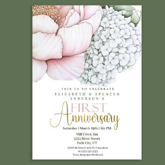 Blush Pink Peony 1st Wedding Anniversary Invitation