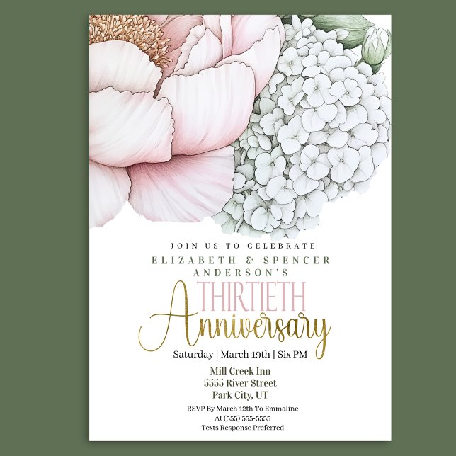 Blush Pink Peony 30th Wedding Anniversary Invitation (Creator Uploaded)
