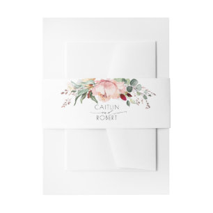Blush Pink Peony and Earth Tones Foliage Wedding Invitation Belly Band