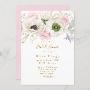 Blush Pink Peony Anemone Gold Bridal Shower  Invit Invitation