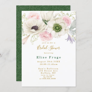 Blush Pink Peony Anemone Gold Bridal Shower Invitation