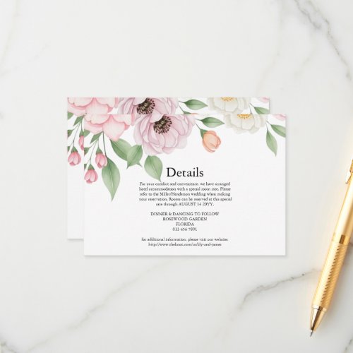 Blush Pink Peony Botanical Wedding Guest  Enclosure Card