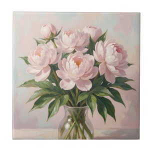 Blush Pink Peony Bouquet Romantic Floral Ceramic Tile