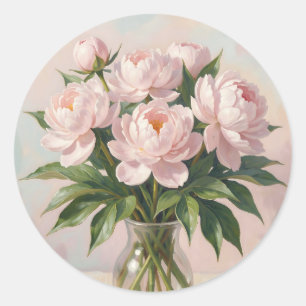 Blush Pink Peony Bouquet Romantic Floral Classic Round Sticker