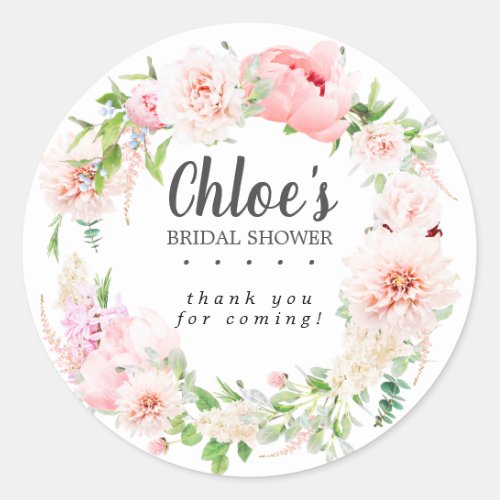 Blush Pink Peony Bridal Shower Favor Sticker