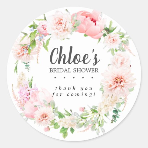 Blush Pink Peony Bridal Shower Favor Sticker