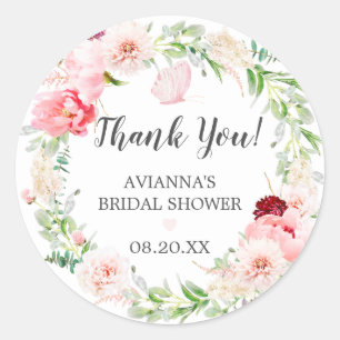 Blush Pink Peony Bridal Shower Thank You Classic Round Sticker
