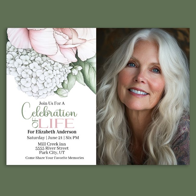 Blush Pink Peony Celebration Of Life Invitation (Creator Uploaded)