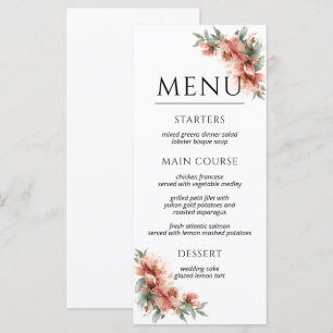 Blush Pink Peony Coral Elegant Dinner Wedding  Menu
