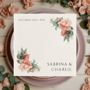 Blush Pink Peony Coral Elegant Floral Wedding Napkins