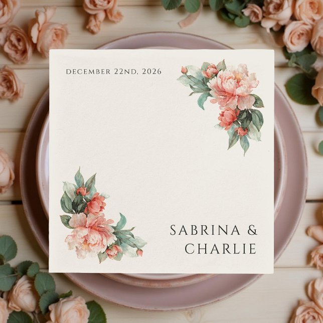Blush Pink Peony Coral Elegant Floral Wedding Napkins (Creator Uploaded)