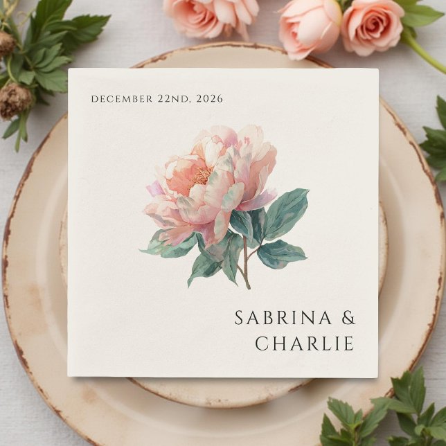 Blush Pink Peony Elegant Floral Wedding Napkins (Creator Uploaded)