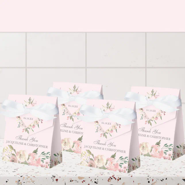 Blush Pink Peony Elegant Watercolor Floral Wedding Favor Boxes | Zazzle