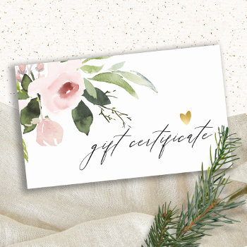 Blush Pink Peony Flora Watercolor Gift Certificate by YellowFebPaperie at Zazzle