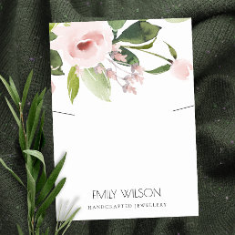 BLUSH PINK PEONY FLORA WATERCOLOR NECKLACE DISPLAY BUSINESS CARD