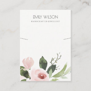 BLUSH PINK PEONY FLORA WATERCOLOR NECKLACE DISPLAY BUSINESS CARD