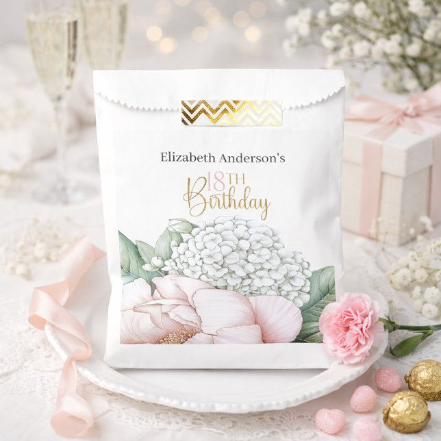 Blush Pink Peony Floral 18th Birthday  Favor Bag (Creator Uploaded)
